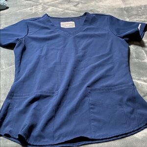 Skechers Navy V-Neck Work Top with Contrast Trim